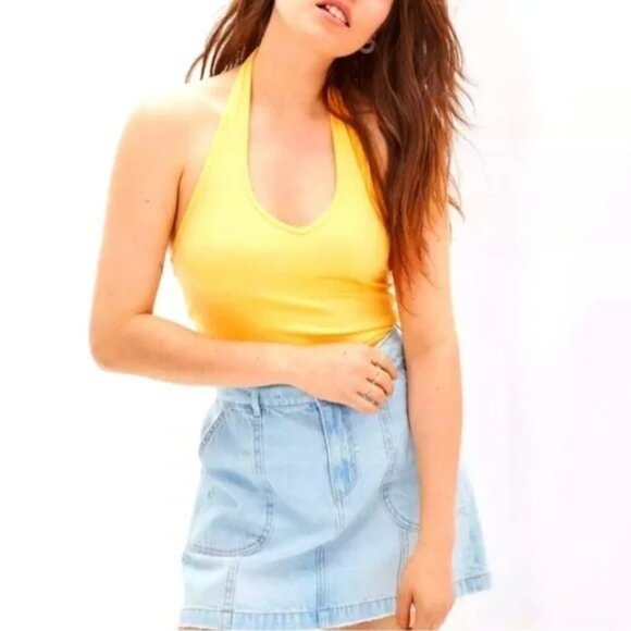 American Eagle Halter Crop Top Large Yellow - Picture 1 of 4